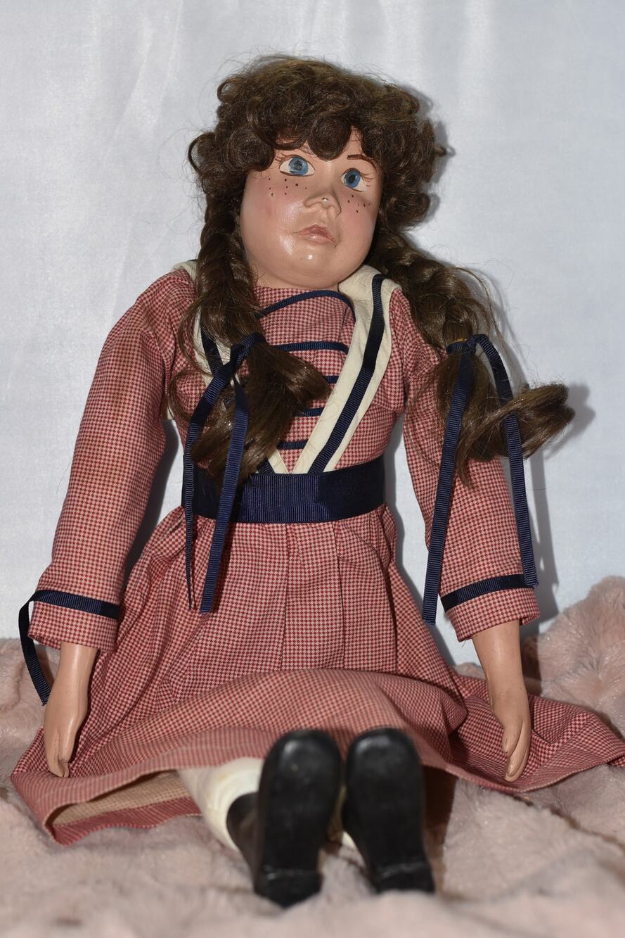 Primitive Handcrafted Oil Painted Paper Mache Cloth Body Blue Eyes Doll